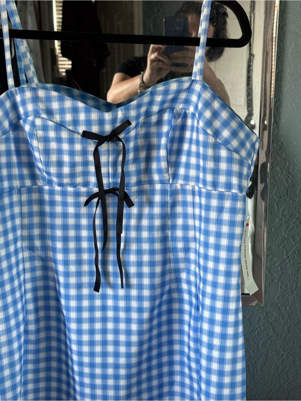 NWT Urban Outfitters Sister Jane Black Bow Lavender Gingham Mini Dress Size 12 - Picture 7 of 7
